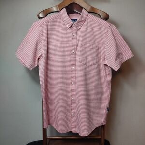 Patagonia Men's Short Sleeve Button Shirt Large Organic Cotton Red Stripe